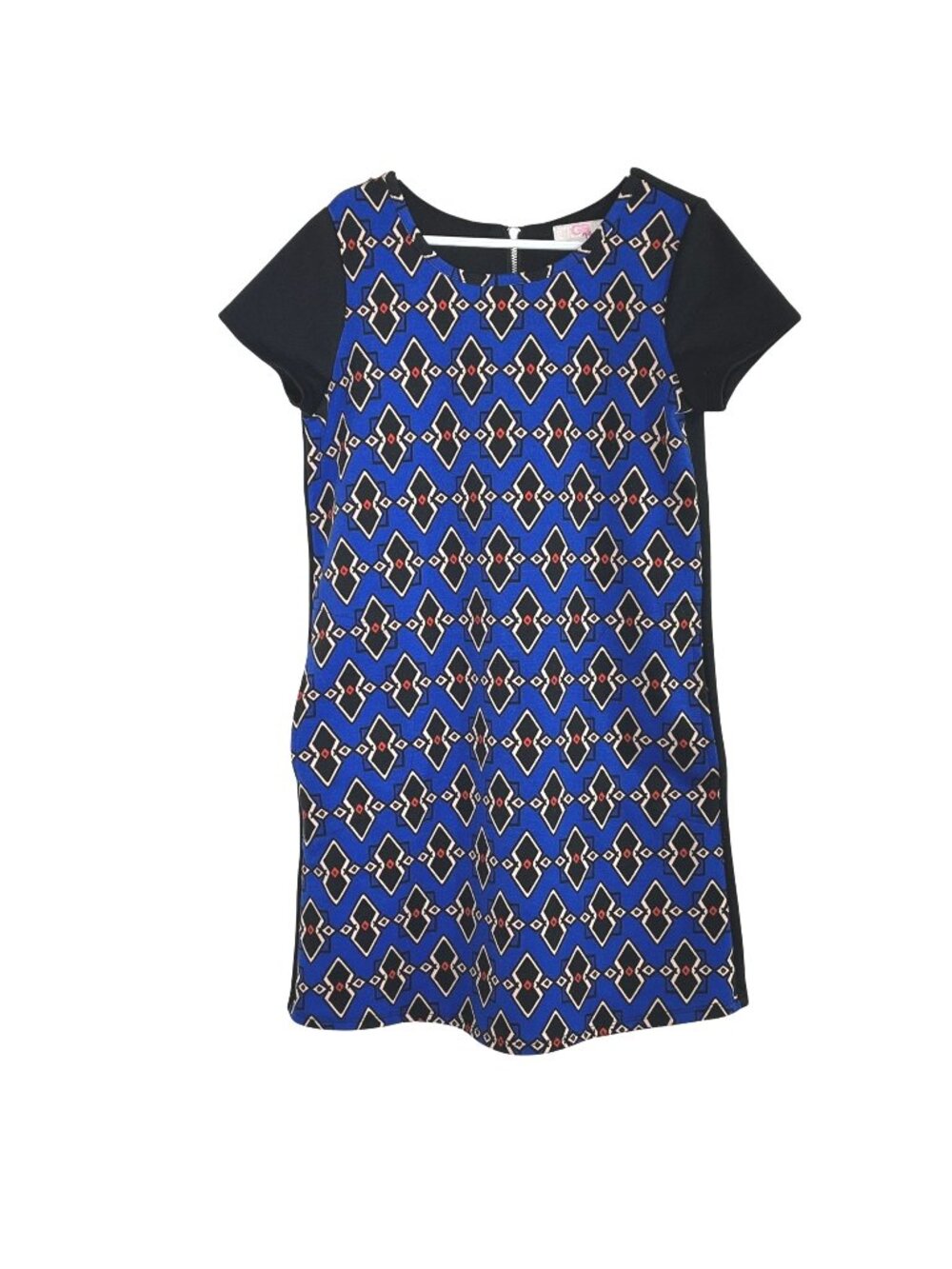 GB Girls Blue Black Geometric Dress Size 10 Short Sleeve A Line